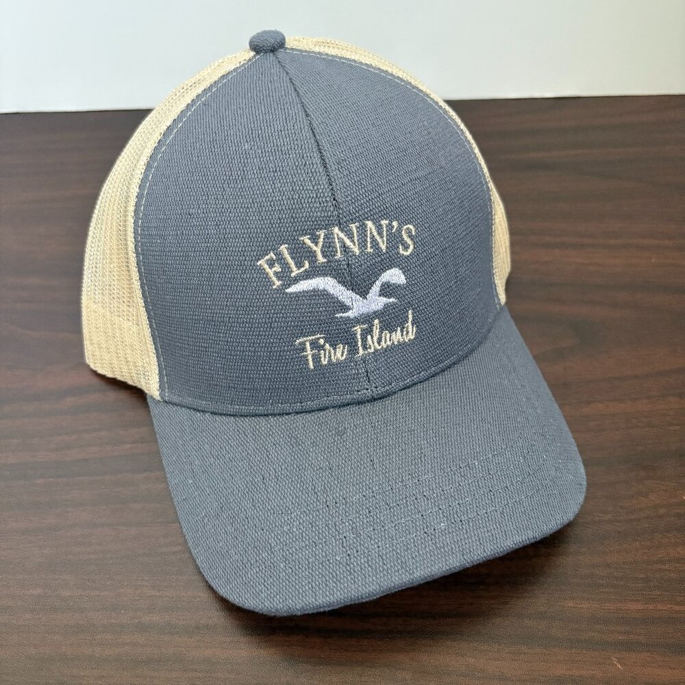 Flynn's Fire Island Blue Grey Cream Bird Trucker Hat Mesh Back Coastal NWOT
